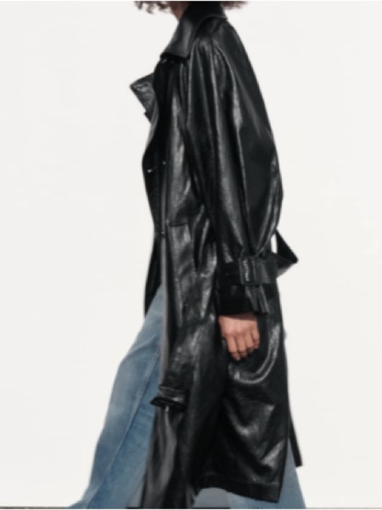 Zara Jackets & Blazers - ZARA Black Faux Leather Trench Coat with Belt